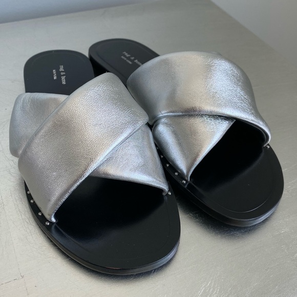 Rag and Bone Keaton Metallic Flat Slide Sandals - Picture 3 of 10